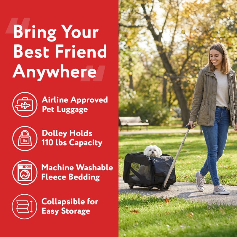 dbest products Smart Cart Pet Carrier with Wheels, Airline Approved Dog and Cat Carrier with Telescoping Handle, 21x12x12in, 24 lb Capacity, Black - Image 4